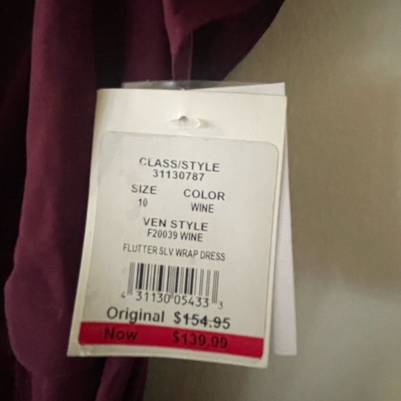 David’s Bridal Flutter Sleeve Wrap Dress in Wine Color - Picture 8 of 8